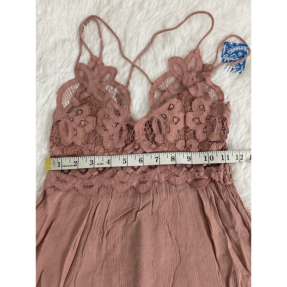 Free People Adella Slip Dress in Rose Mauve Pink Lace Smocked Back Flowy S - Picture 6 of 8
